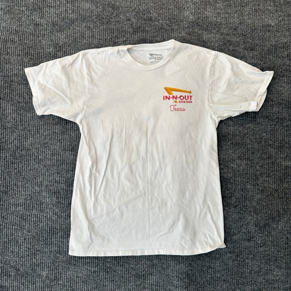 In-N-Out Burger Texas Graphic T-Shirt Medium White Cotton Muscle Car Print